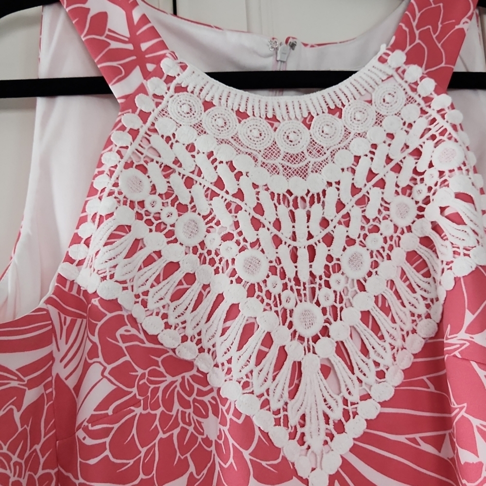 Pappagallo Pink and White Lace Yoke Floral Shift Dress - Picture 4 of 6